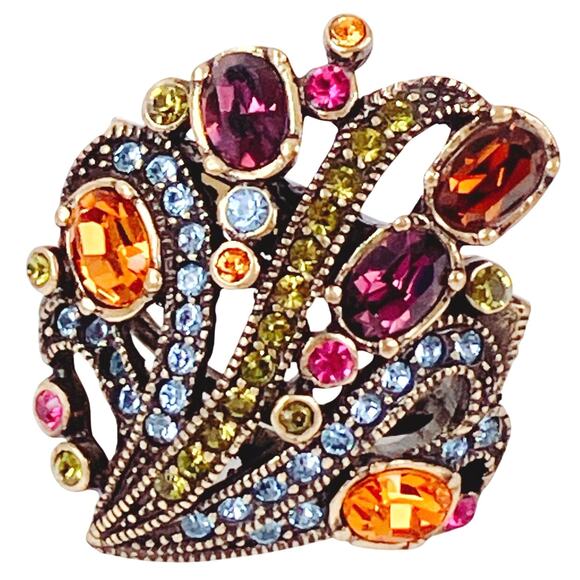 Heidi Daus Jewelry - Signed Heidi Daus Swarovski Crystal Colorful Gold Tone Cocktail Ring Size 6.75